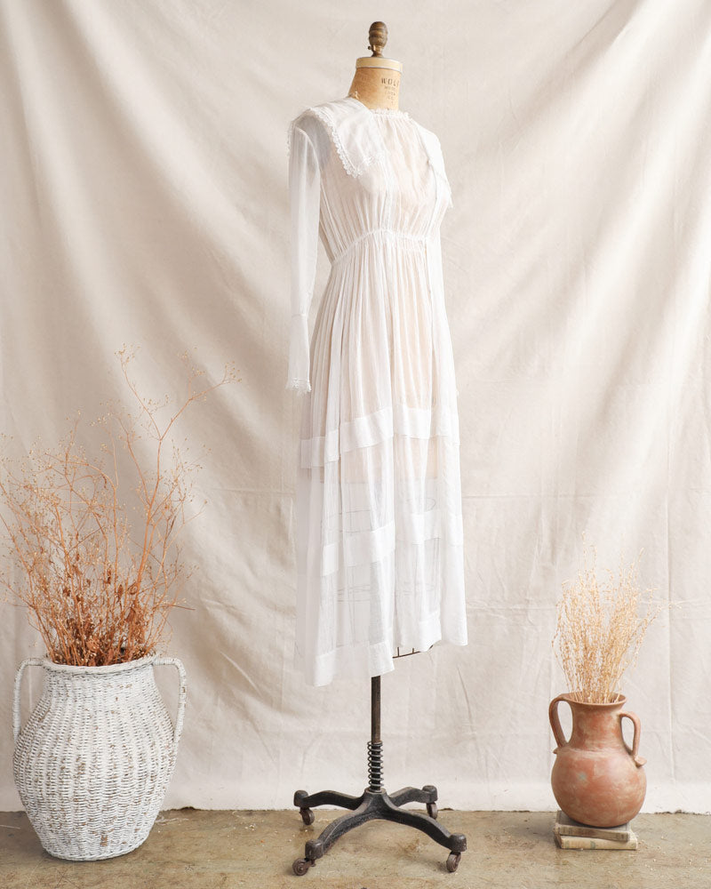 1910s Edwardian White Cotton Lawn Dress