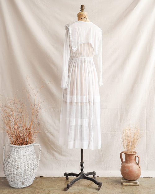 1910s Edwardian White Cotton Lawn Dress