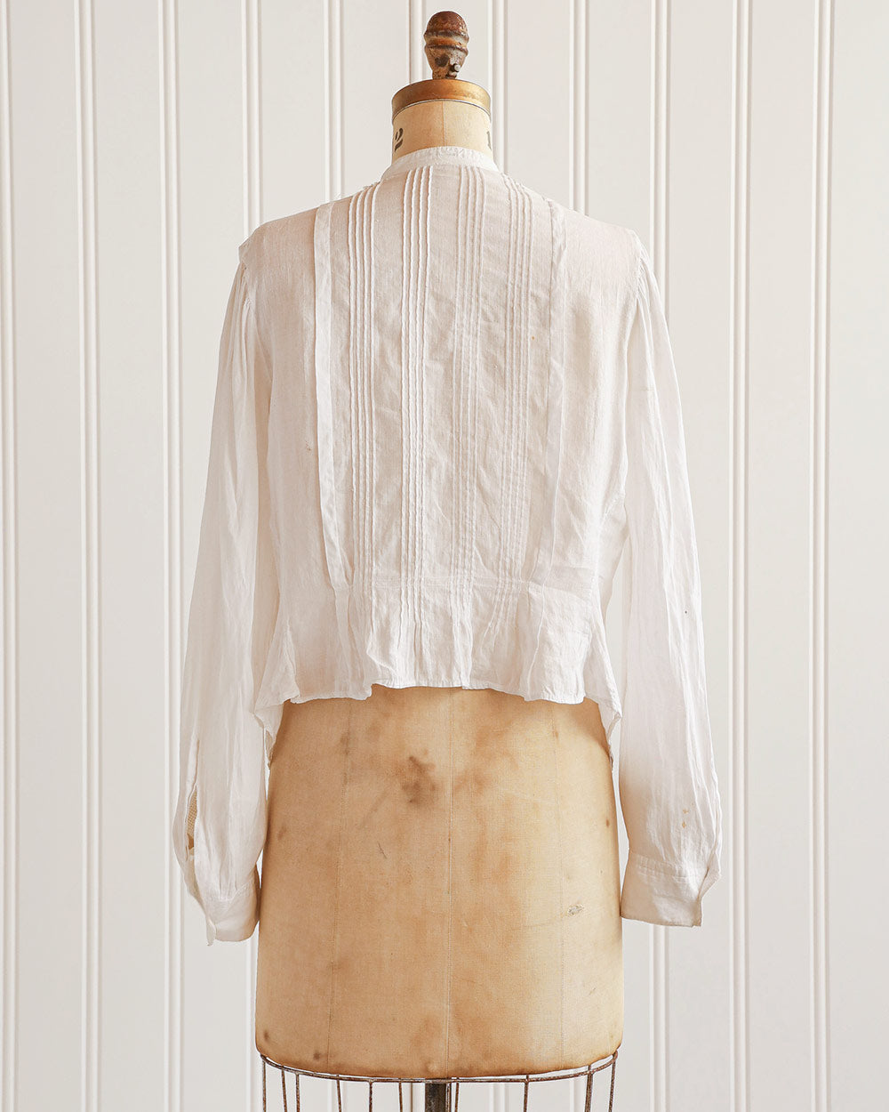 1920s White Cotton Pintuck Embroidered Blouse