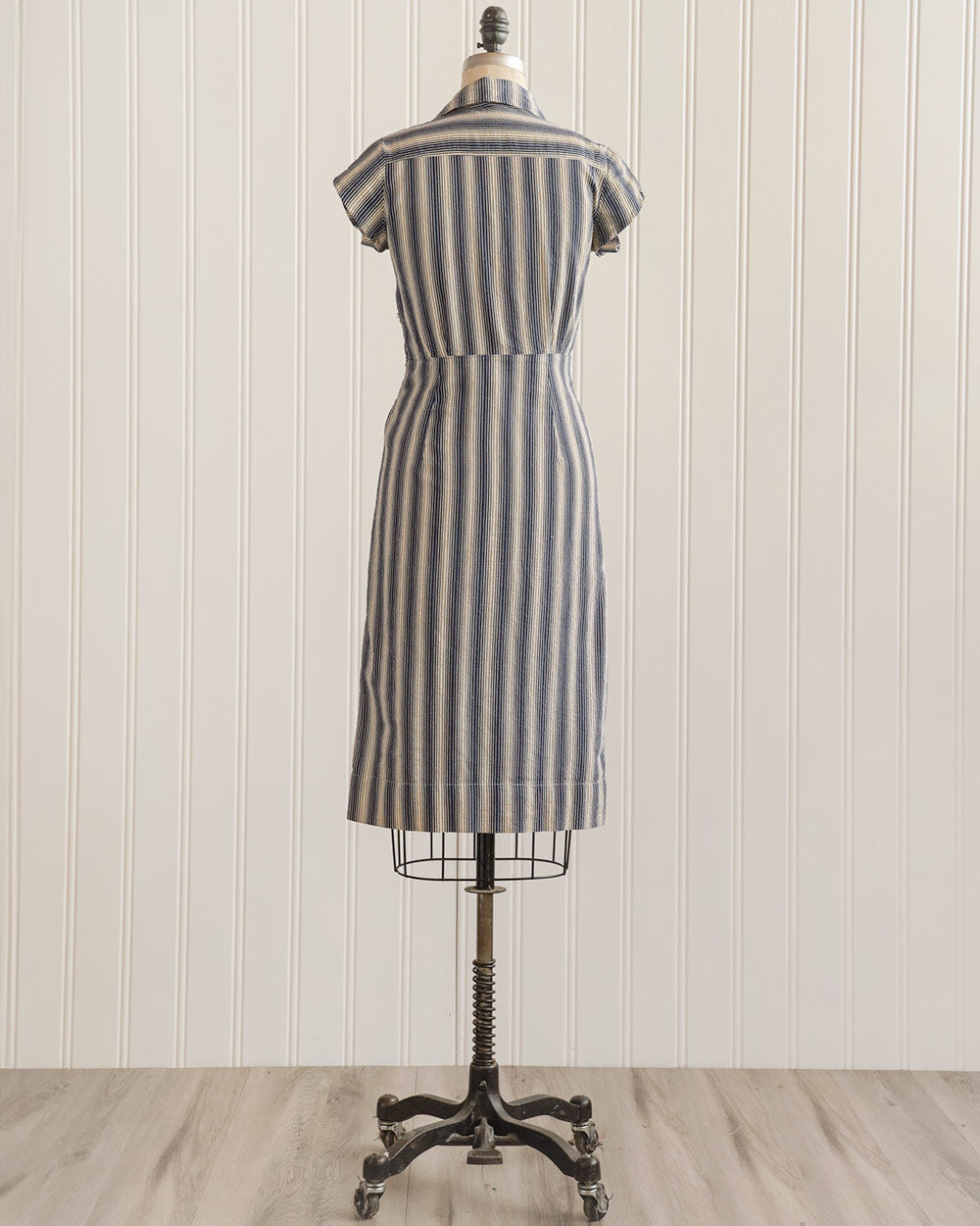 1930s Blue Striped Cotton Day Dress