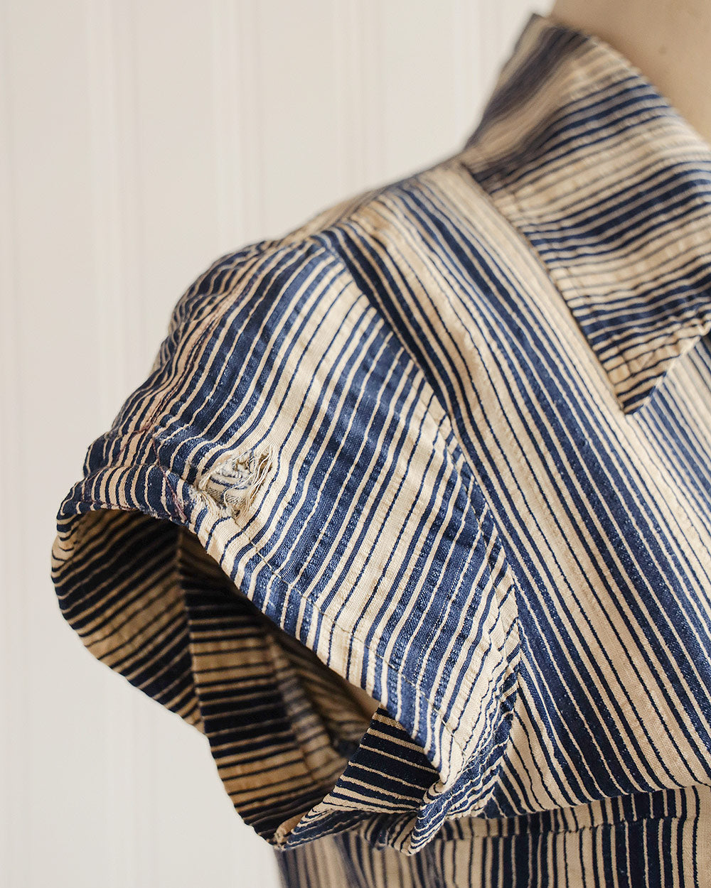 1930s Blue Striped Cotton Day Dress
