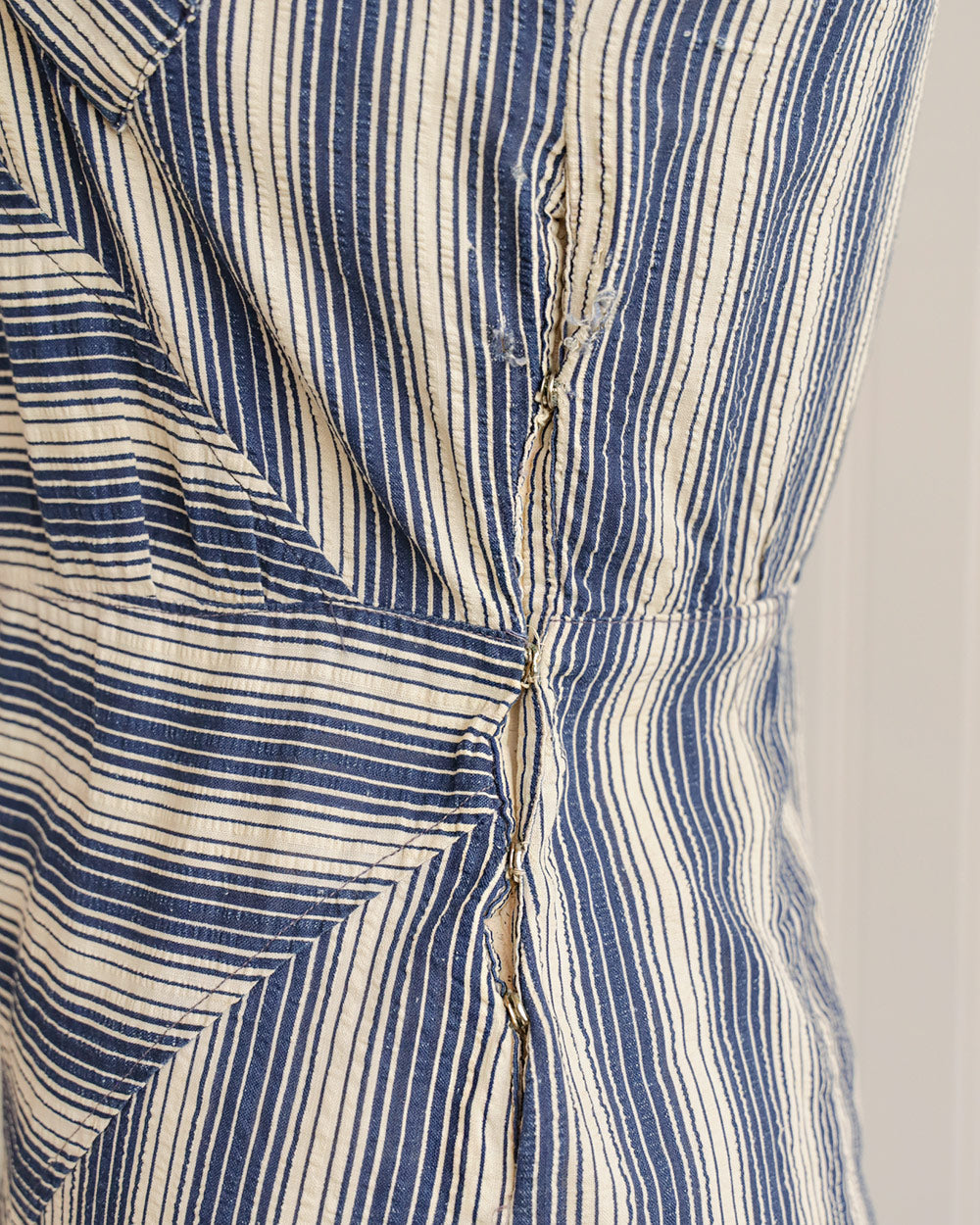 1930s Blue Striped Cotton Day Dress