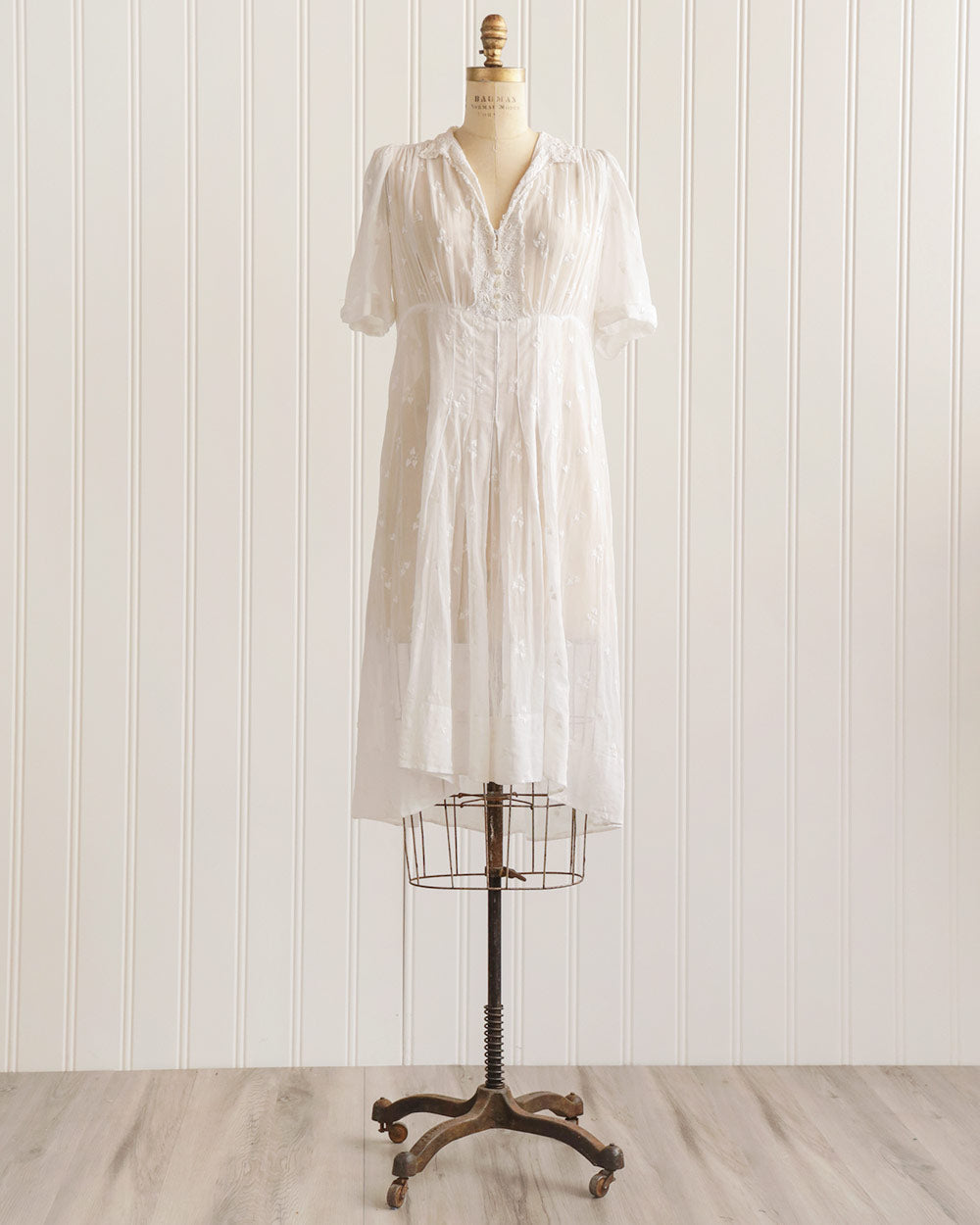 1930s White Cotton Voile Embroidered Dress