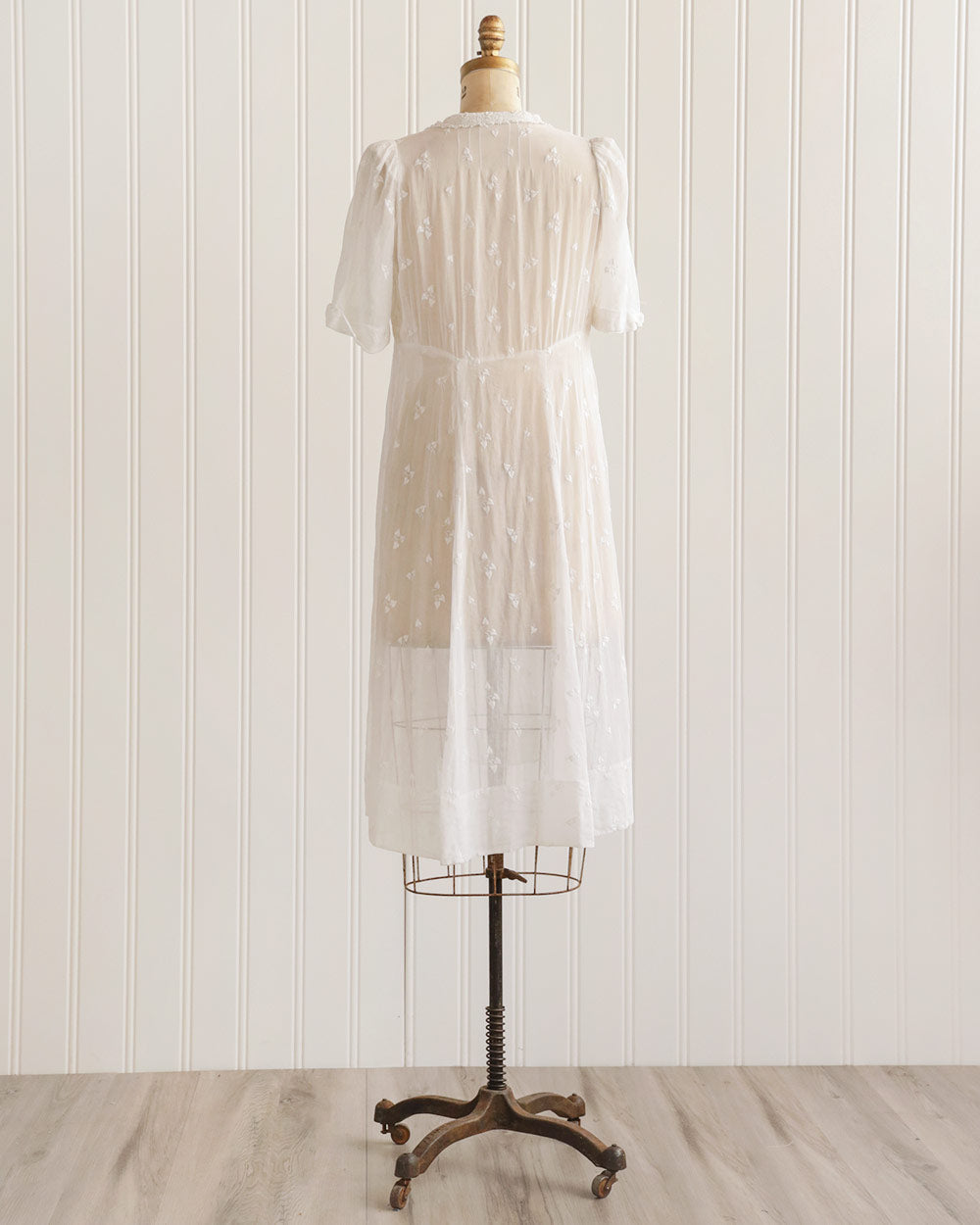 1930s White Cotton Voile Embroidered Dress