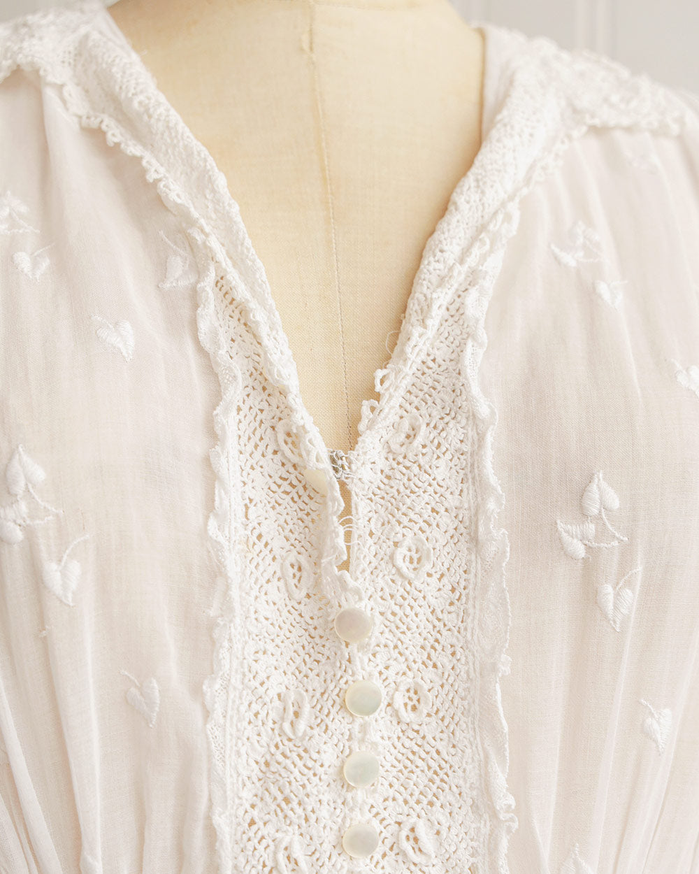 1930s White Cotton Voile Embroidered Dress