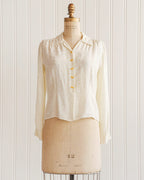 Crèmekleurige rayonblouse met brokaat uit de jaren 1940