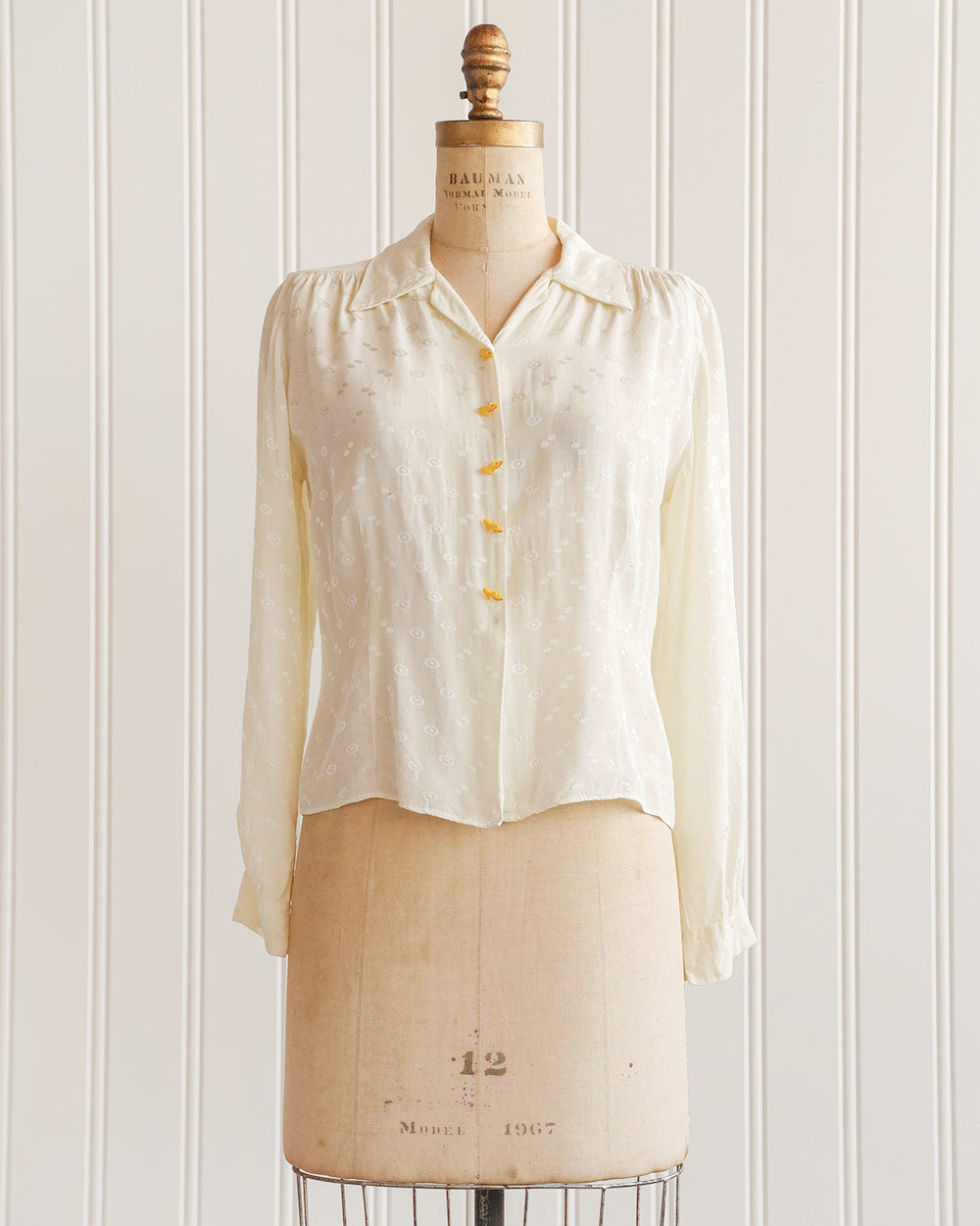1940s Cream Rayon Brocade Blouse