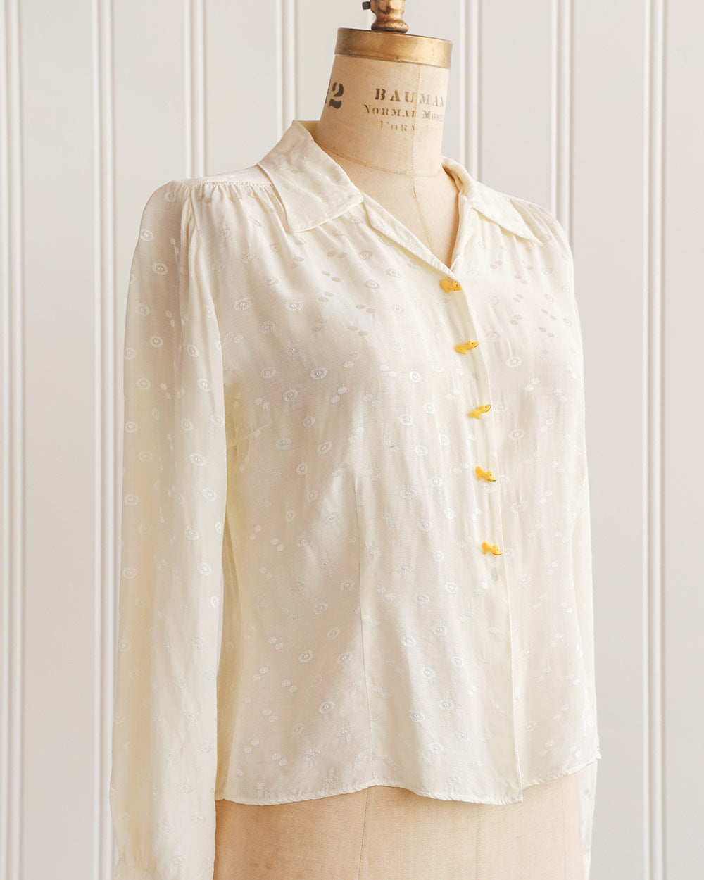 1940s Cream Rayon Brocade Blouse