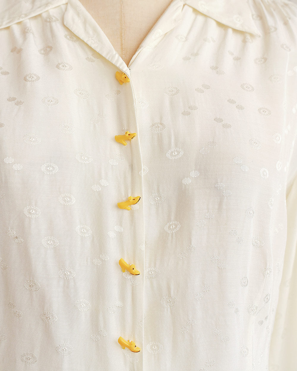 1940s Cream Rayon Brocade Blouse