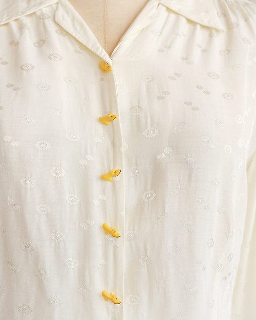 1940s Cream Rayon Brocade Blouse