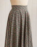 Zwarte A-lijnrok met bloemenprint uit de jaren 1950