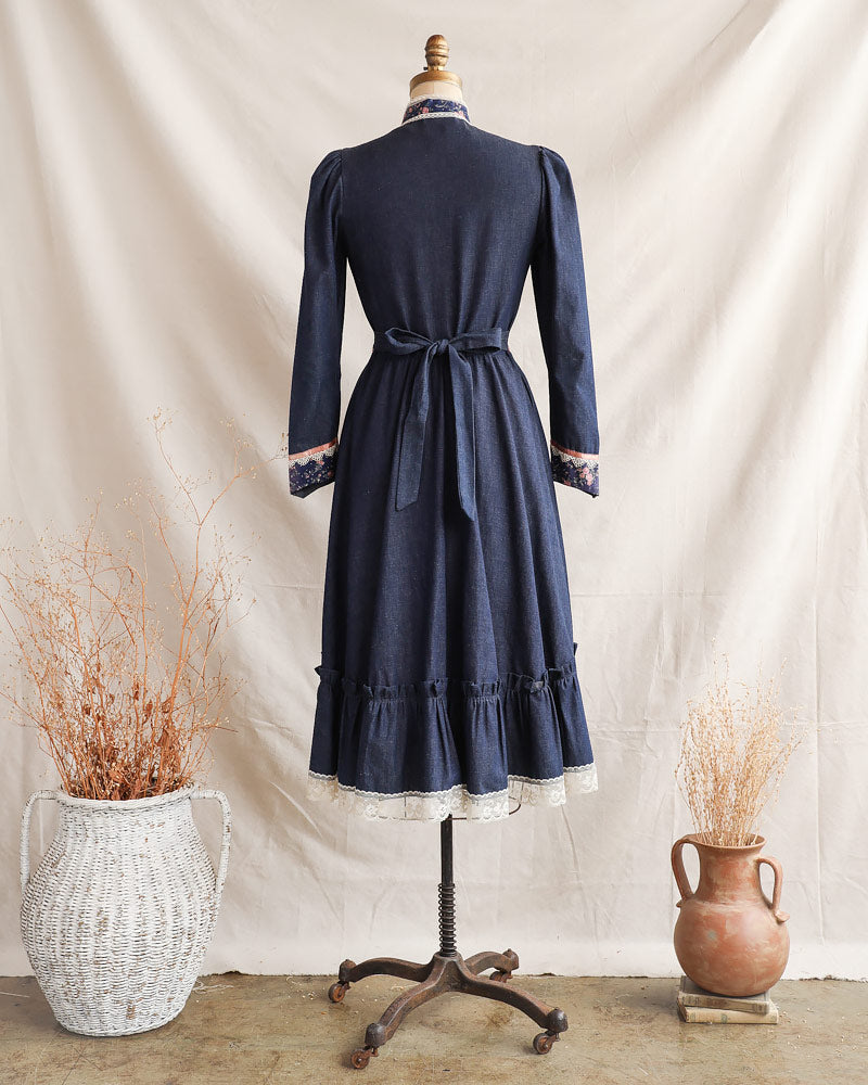 1970s Dark Denim Prairie Dress