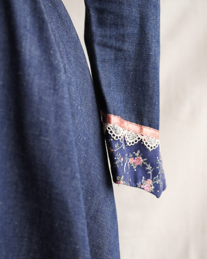 1970s Dark Denim Prairie Dress