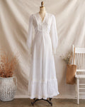 1970s White Lace Inset Tiered Maxi Dress