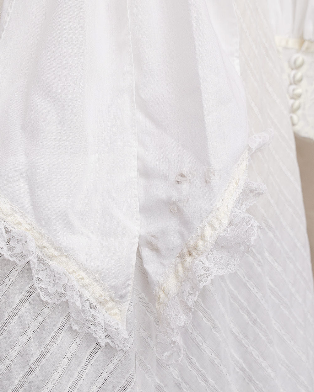 1970s White Lace Inset Tiered Maxi Dress