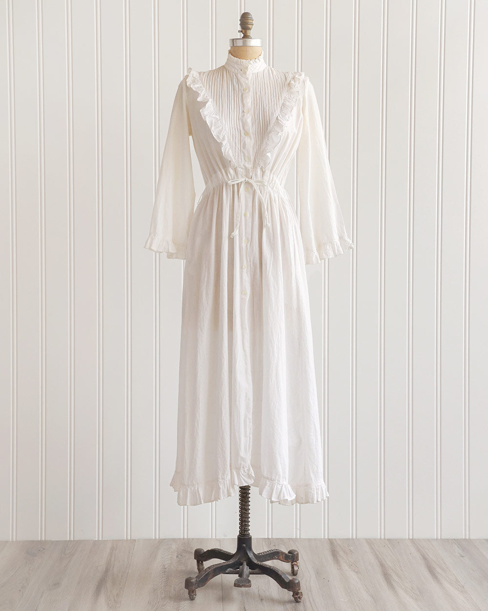 1970s White Cotton Prairie Maxi Dress