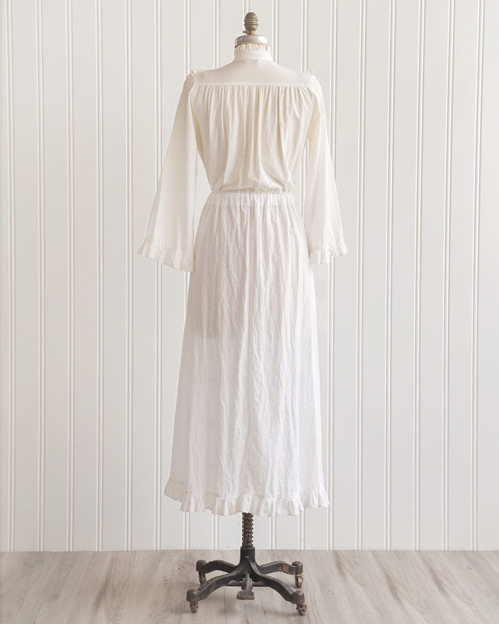 1970s White Cotton Prairie Maxi Dress