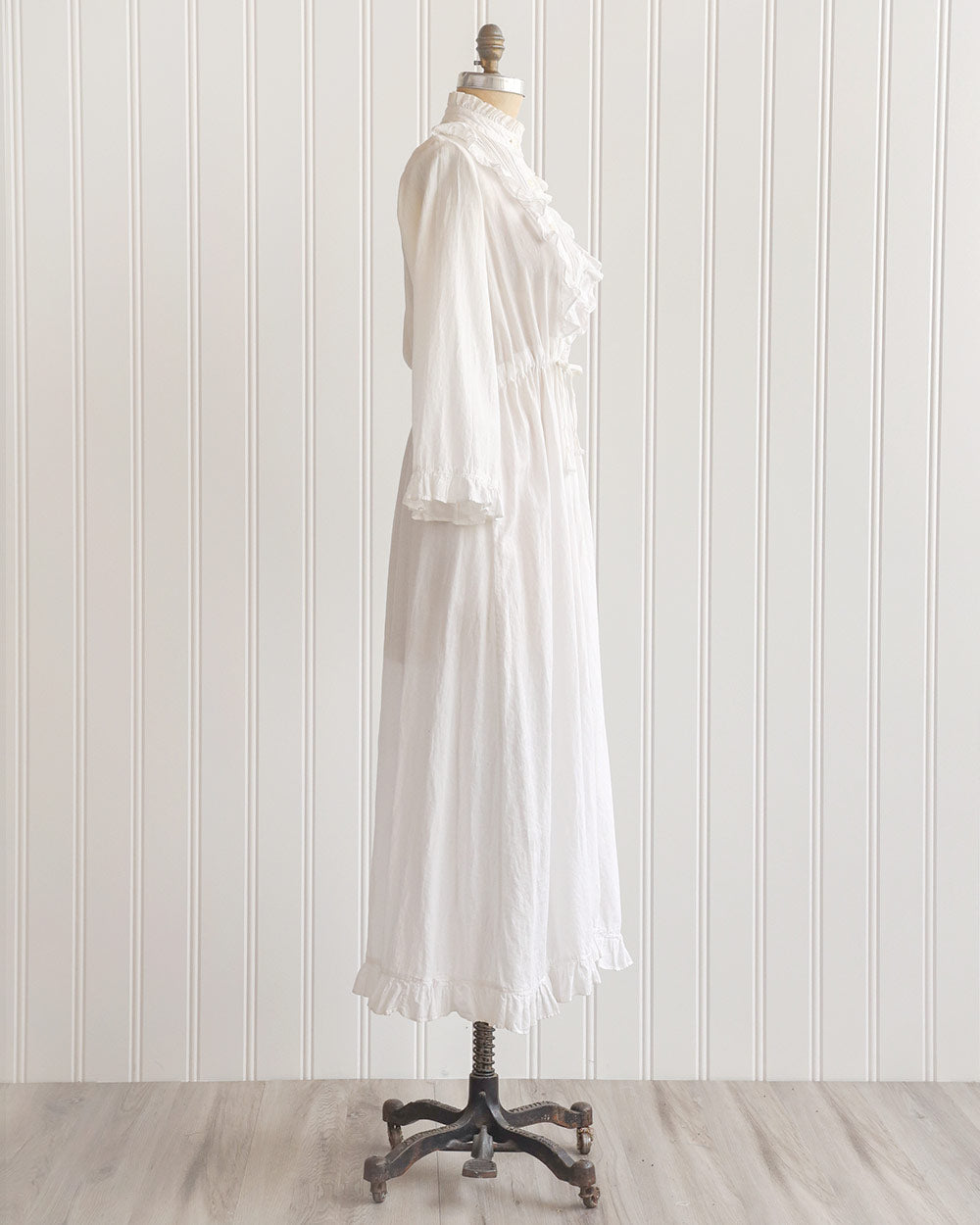 1970s White Cotton Prairie Maxi Dress
