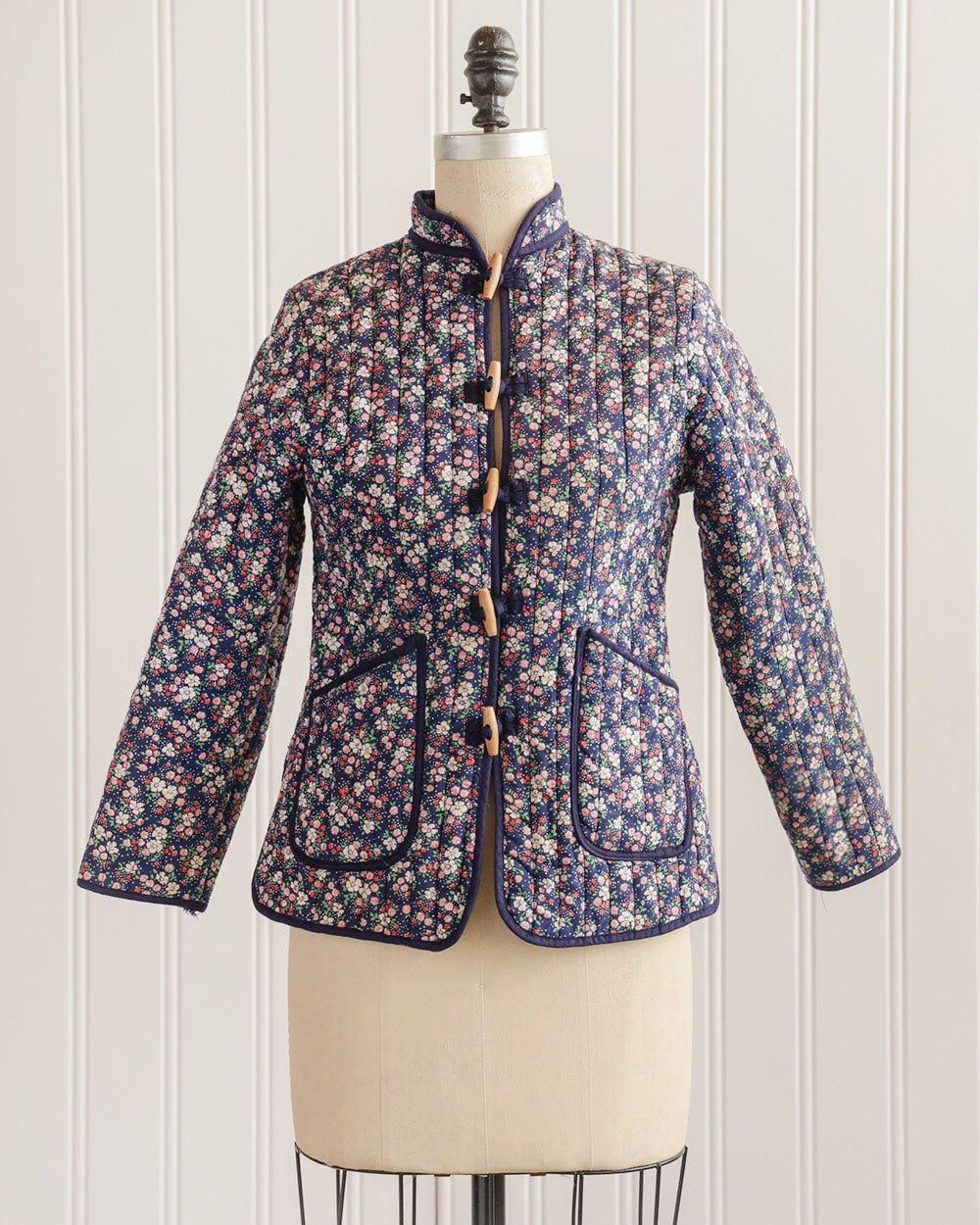 1980s Navy Floral Quilted Jacket
