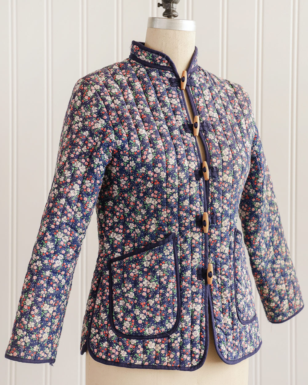 1980s Navy Floral Quilted Jacket