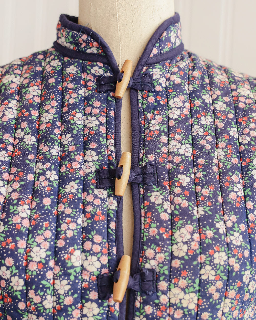1980s Navy Floral Quilted Jacket