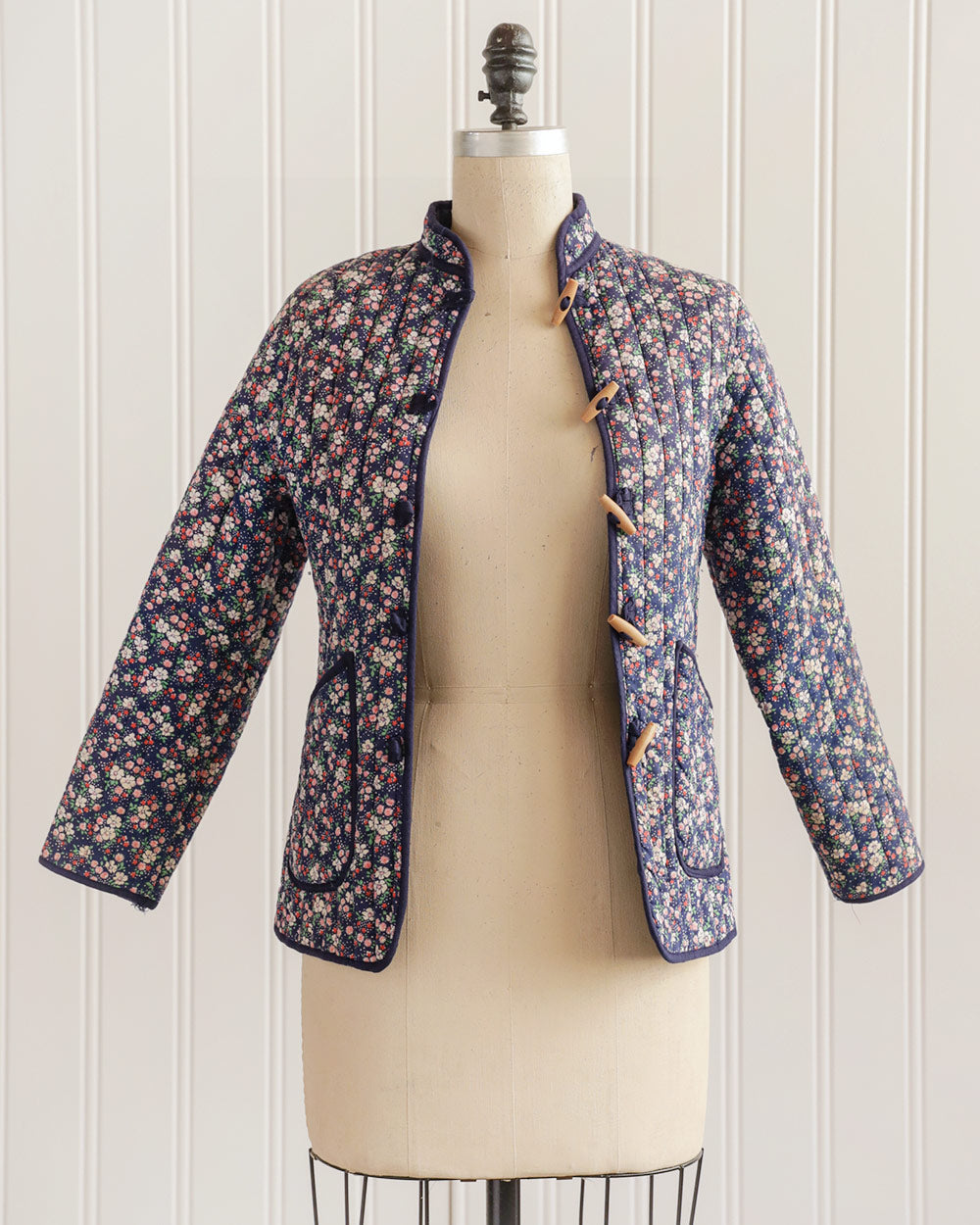 1980s Navy Floral Quilted Jacket