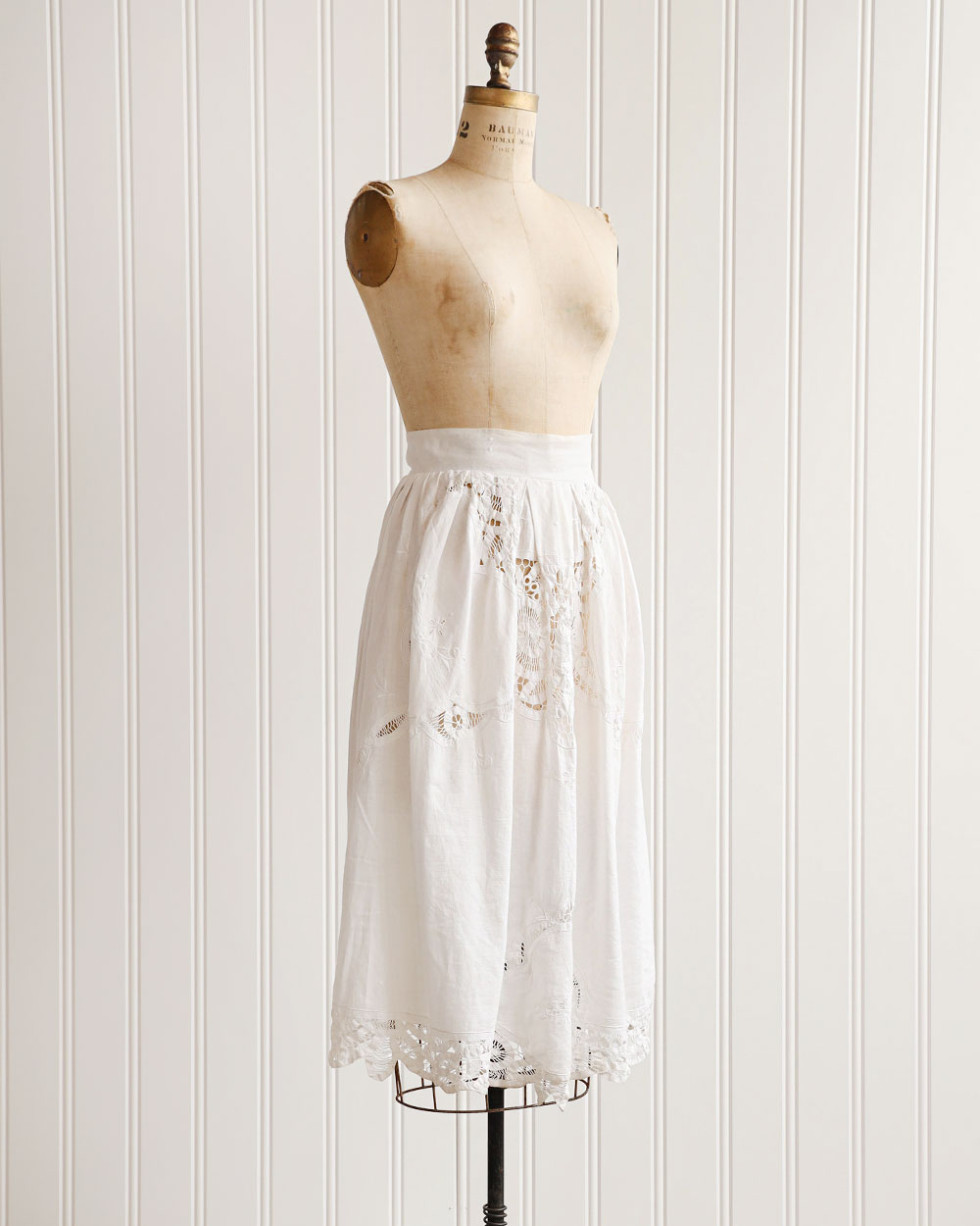 1980s White Cotton Pleated Midi Skirt