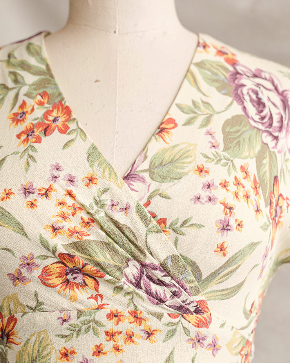 1990s Floral Surplice Waist Rayon Dress