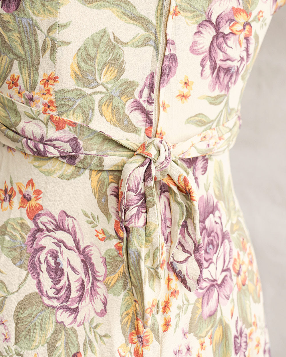 1990s Floral Surplice Waist Rayon Dress