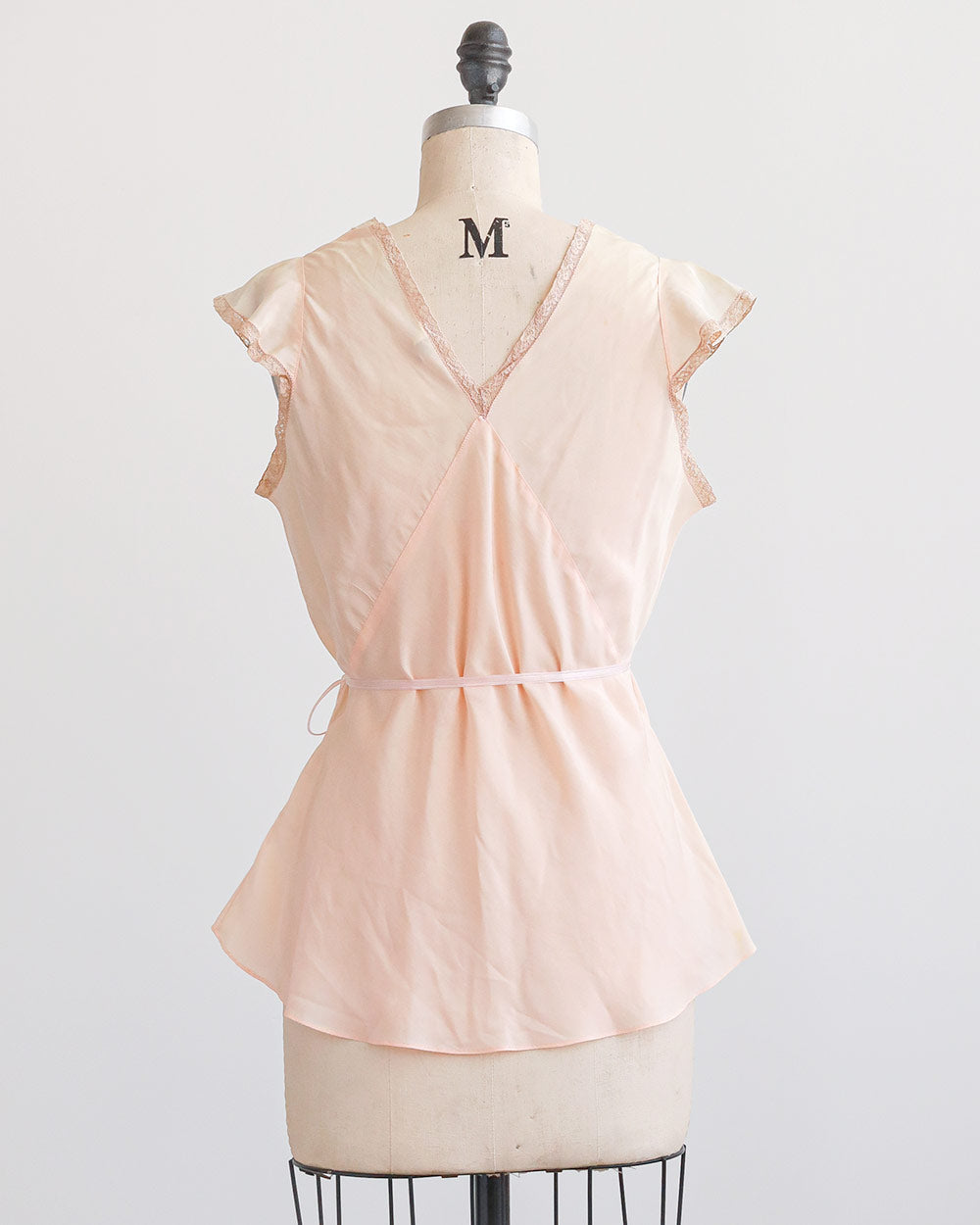 1930s Peachy Pink Silk Lace Insert Top