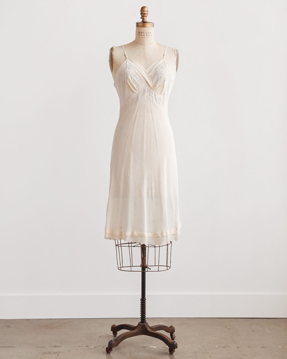 1940s Silk Embroidered Bias-Cut Slip