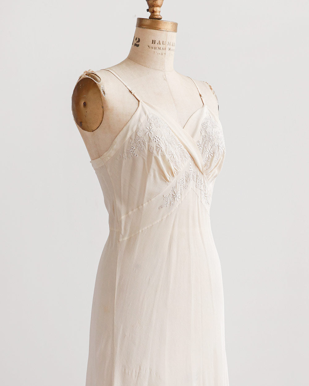 1940s Silk Embroidered Bias-Cut Slip