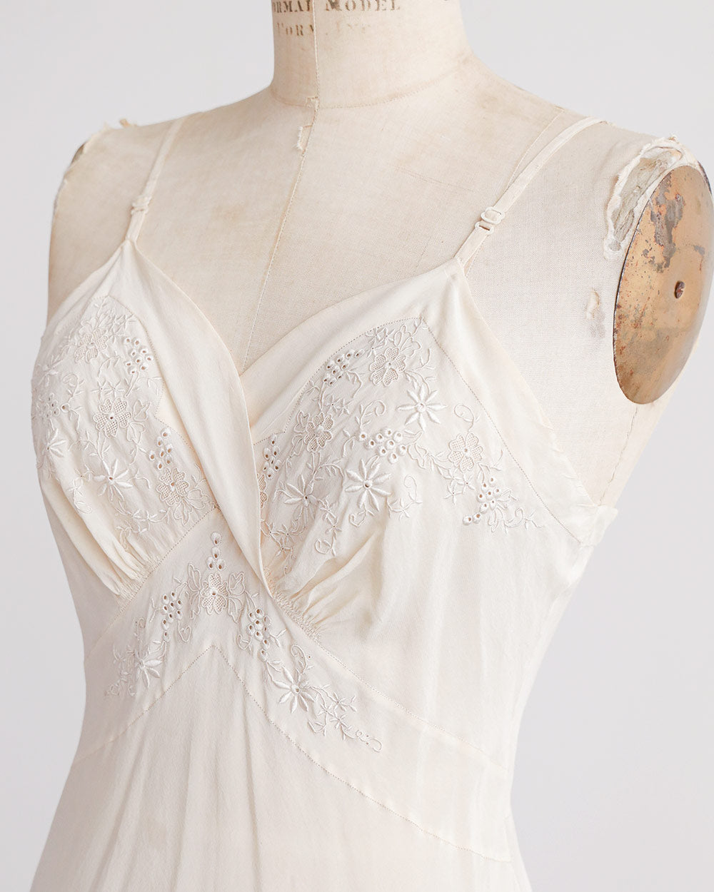 1940s Silk Embroidered Bias-Cut Slip