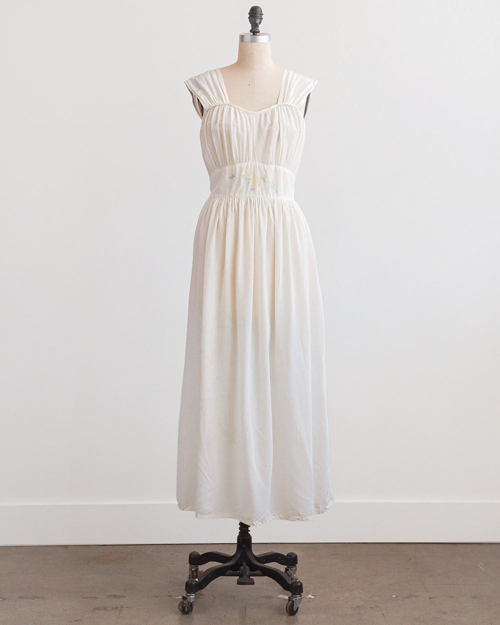 Ivory Rayon Embroidered Floral Dress