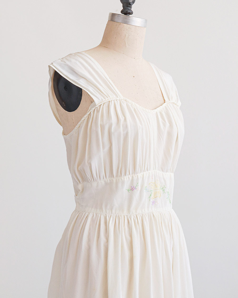 Ivory Rayon Embroidered Floral Dress