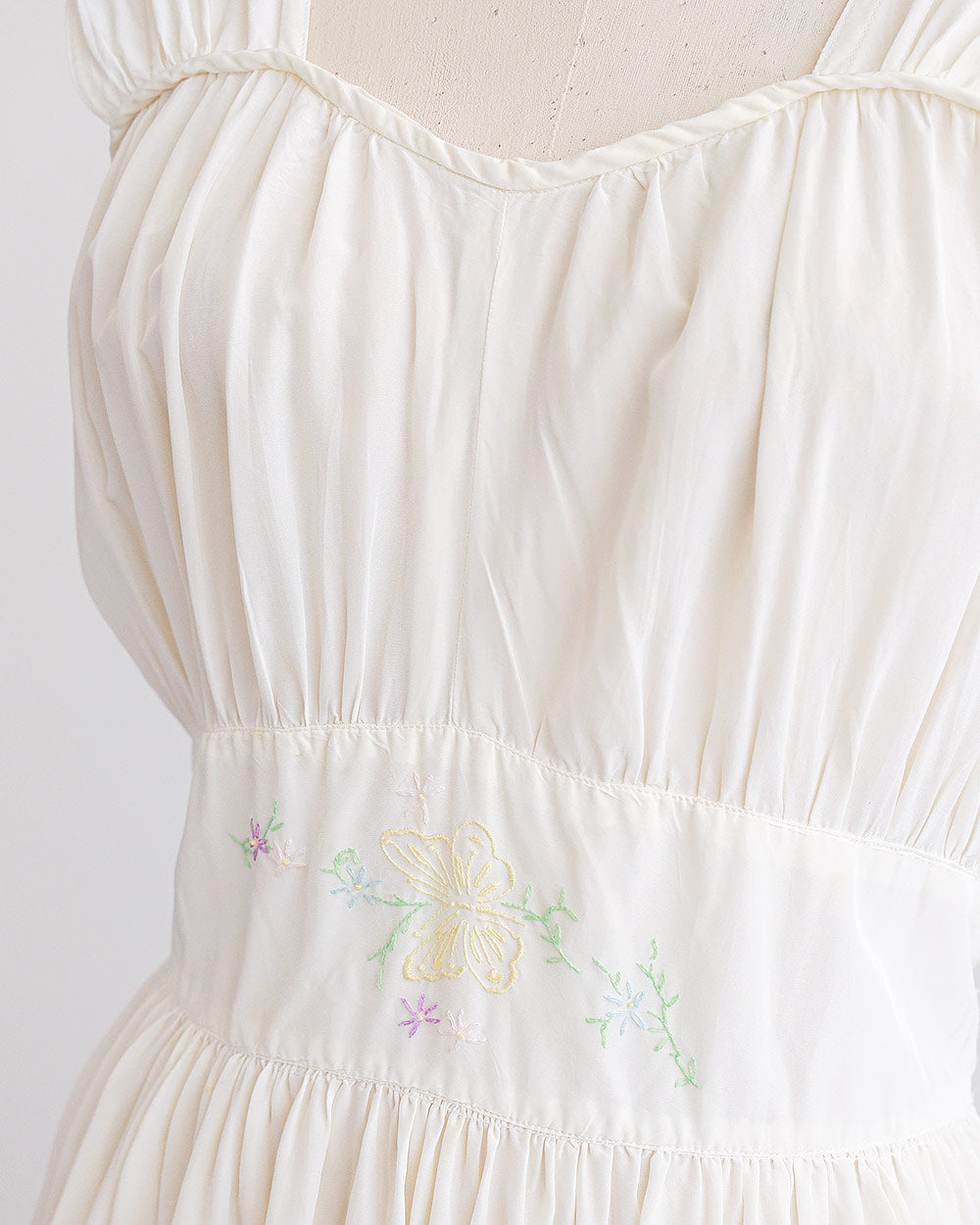 Ivory Rayon Embroidered Floral Dress