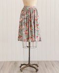 1940s Grey Blue Floral Cotton Midi Skirt