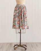 Grijsblauwe katoenen midi-rok met bloemen uit de jaren 1940