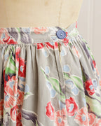 Grijsblauwe katoenen midi-rok met bloemen uit de jaren 1940