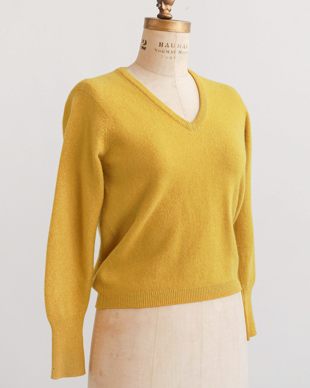 1960s Mustard Yellow Cashmere V-Neck Sweater
