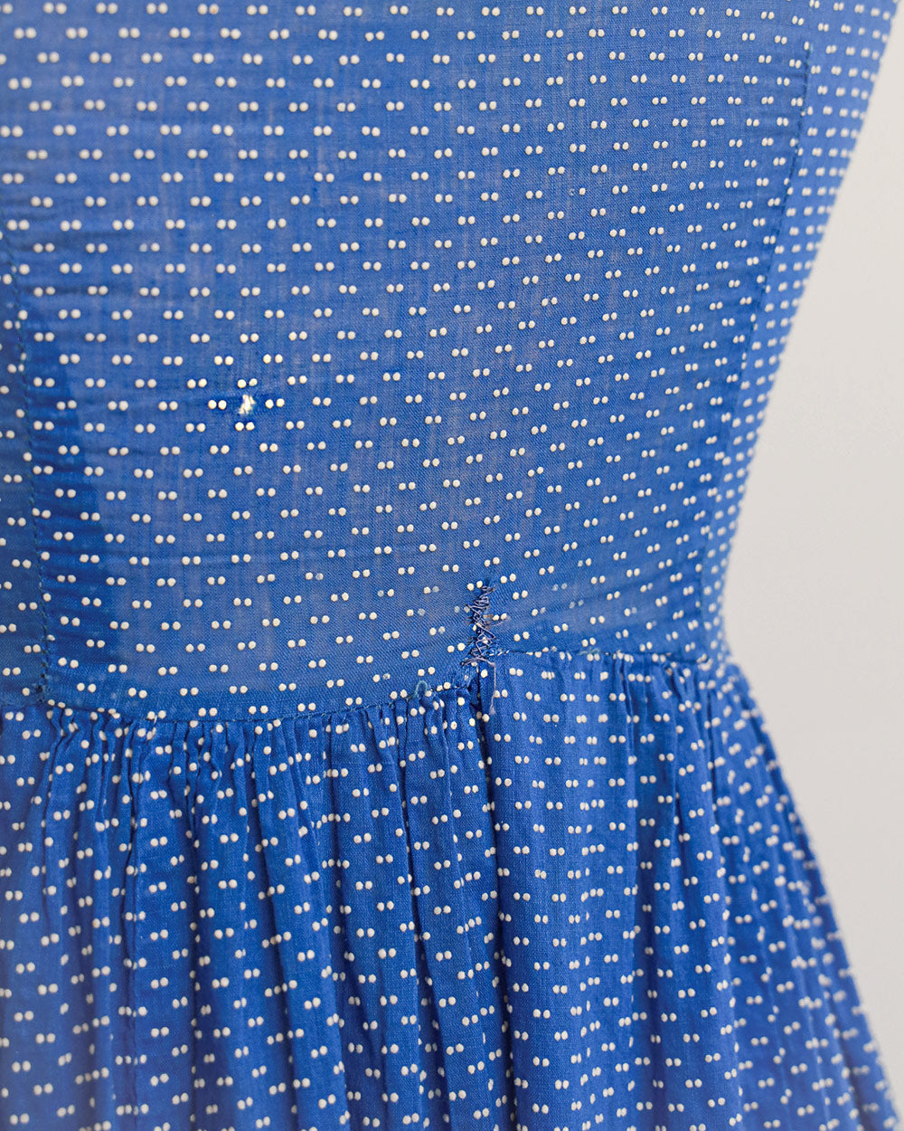 1950s Blue Polka Dot Lace Trim Dress
