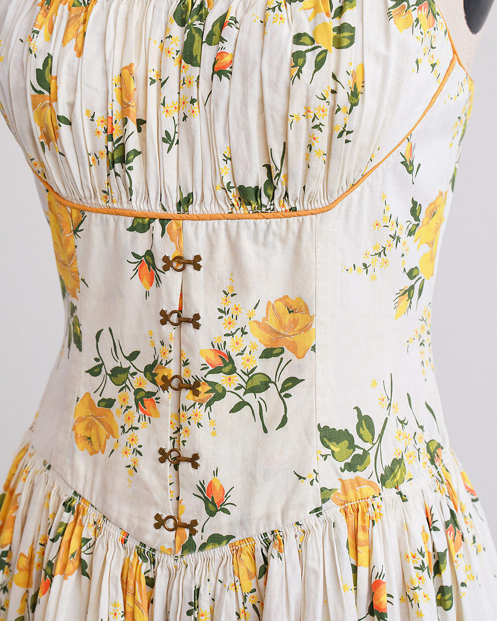 1950s Yellow Floral Cotton Sundress