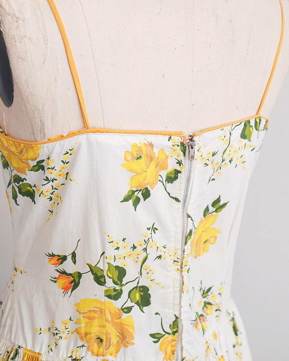 1950s Yellow Floral Cotton Sundress