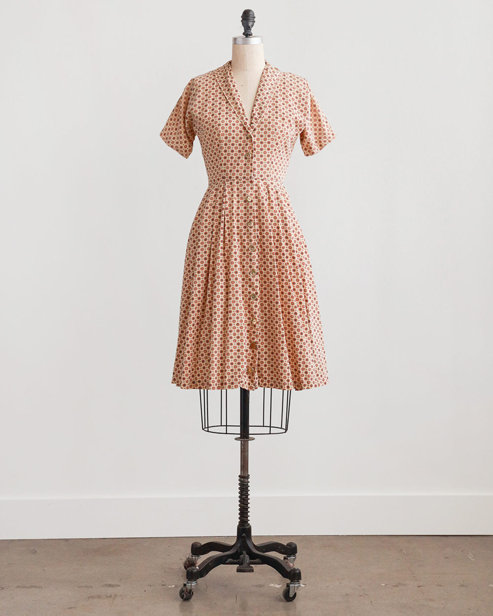 1960s Rust Geo Print Cotton Day Dress