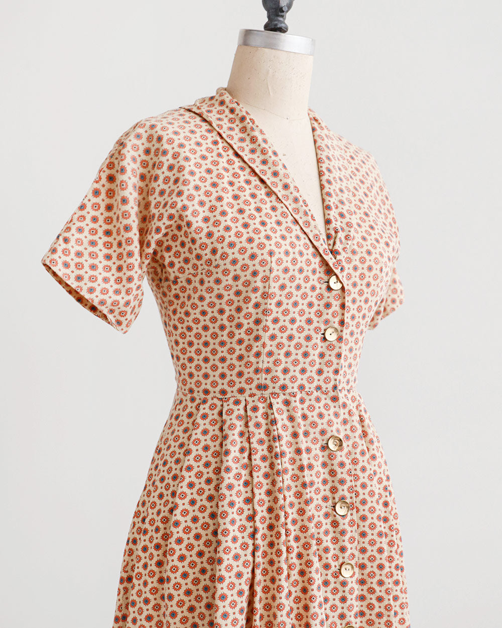 1960s Rust Geo Print Cotton Day Dress