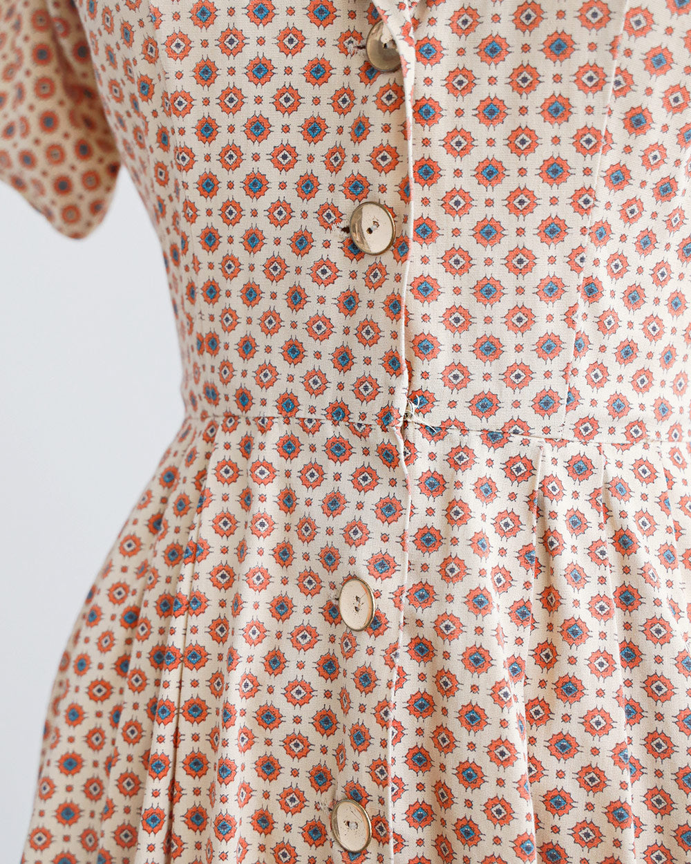 1960s Rust Geo Print Cotton Day Dress