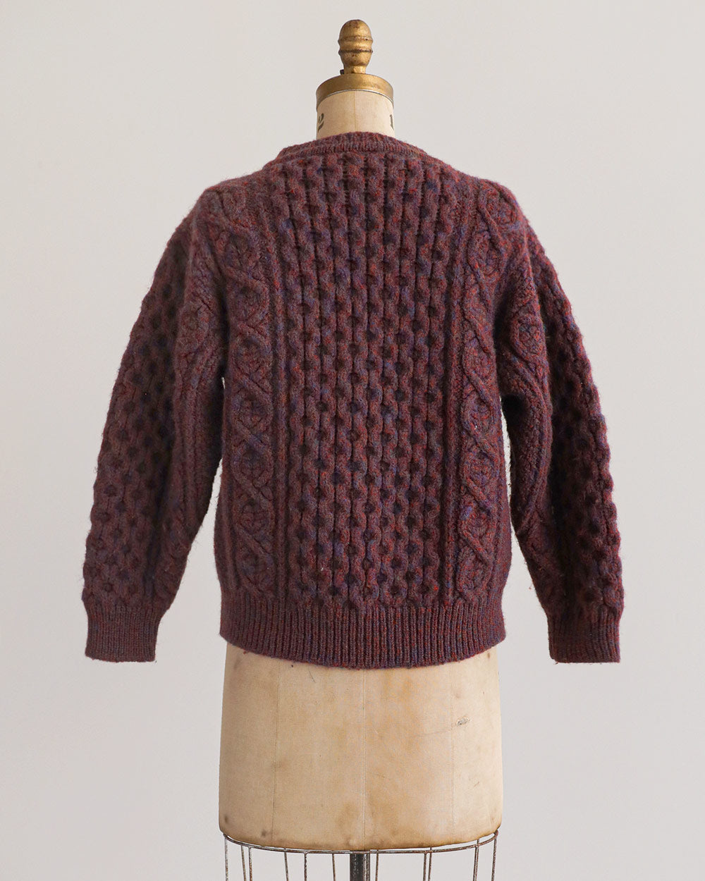 1960s Burgundy Cable Knit Wool Cardigan