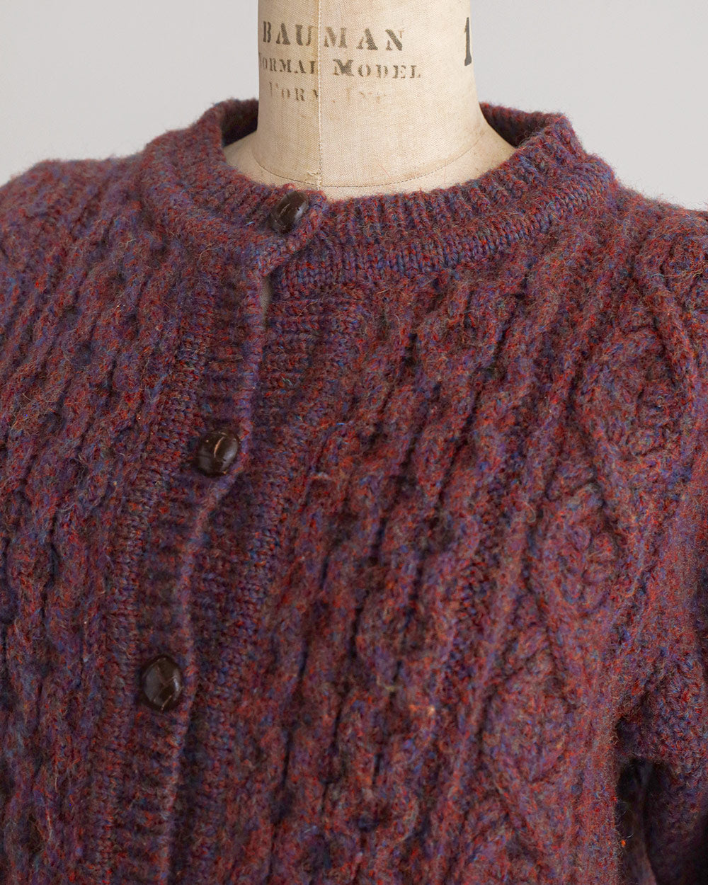 1960s Burgundy Cable Knit Wool Cardigan