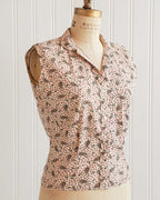 Rode mouwloze top met paisleyprint uit de jaren 1960