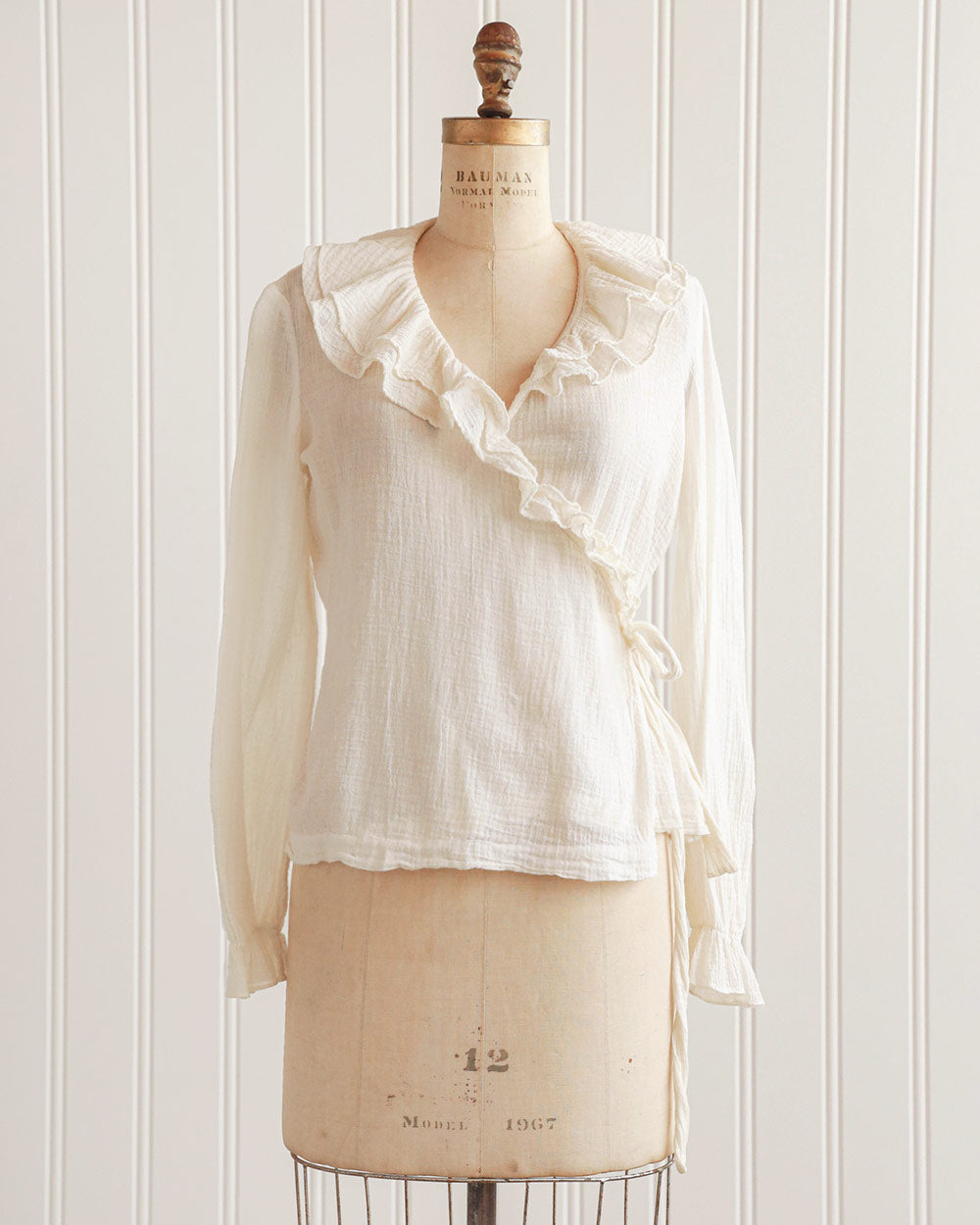Ivory Gauze Ruffle Wrap Top
